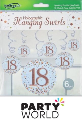 18th Birthday Rose Gold Holographic Swirl Hanging Decorations (6)