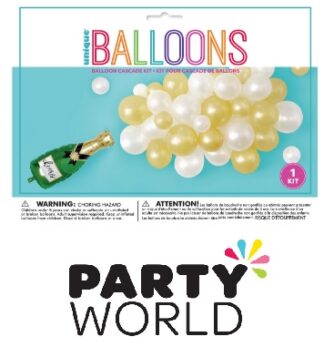 Champagne Bottle Foil With Gold And White Latex Balloons Cascade Kit