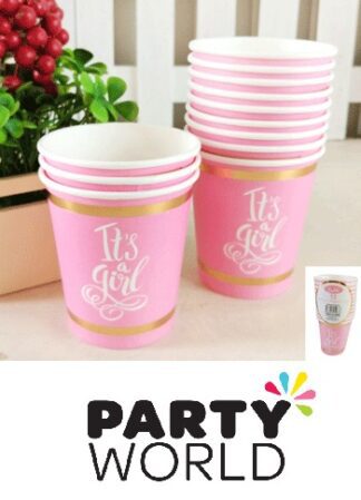 Foiled Pink Its A Girl Baby Shower Paper Cups 200ml (12)