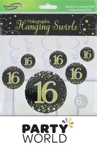 Happy 16th Birthday Holographic Hanging Swirl Decorations (6pcs)