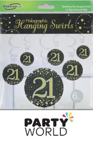 Happy 21st Birthday Holographic Hanging Swirl Decorations (6pcs)