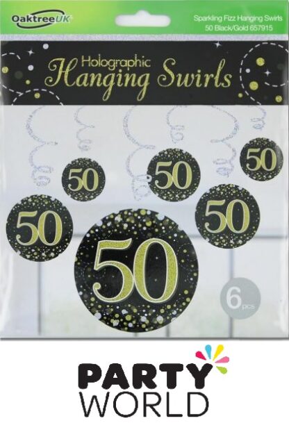 Happy 50th Birthday Holographic Hanging Swirl Decorations (6pcs)