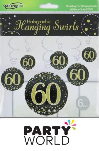 Happy 60th Birthday Holographic Hanging Swirl Decorations (6pcs)