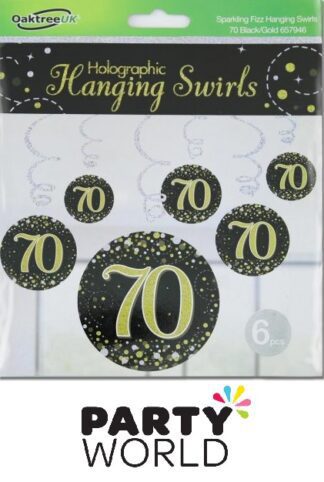 Happy 70th Birthday Holographic Hanging Swirl Decorations (6pcs)