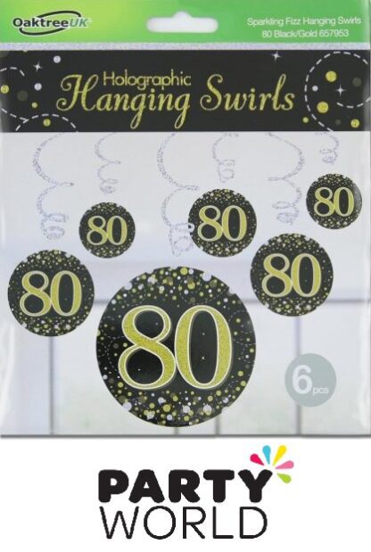 Happy 80th Birthday Holographic Hanging Swirl Decorations (6pcs)