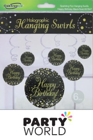 Happy Birthday Holographic Hanging Swirl Decorations (6pcs)
