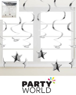 Silver Star Hanging Swirl Decorations (6)