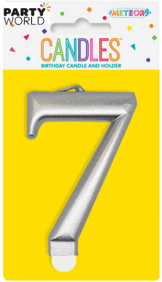 metallic silver number candle - 7