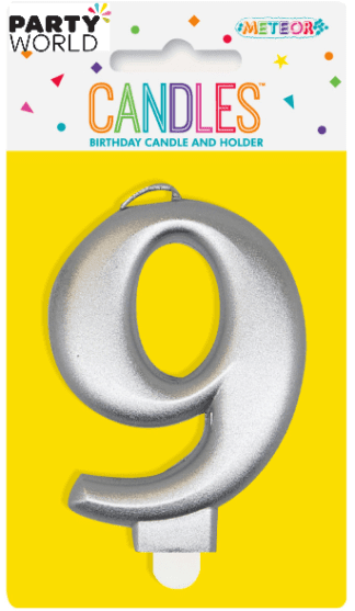 metallic silver number candle - 9