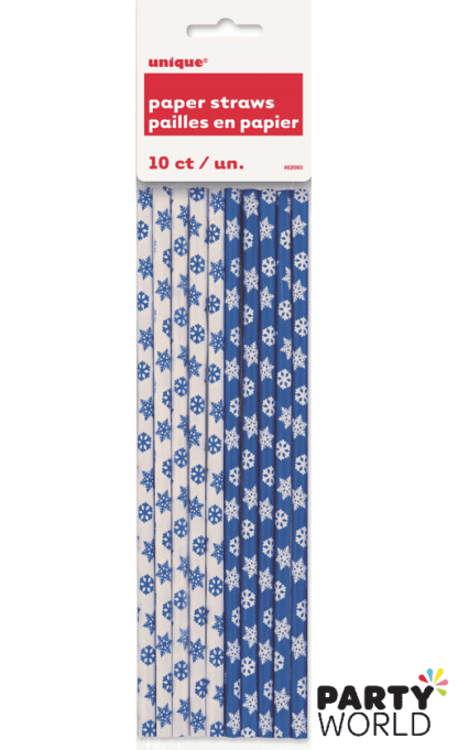 snowflake straws paper blue and white