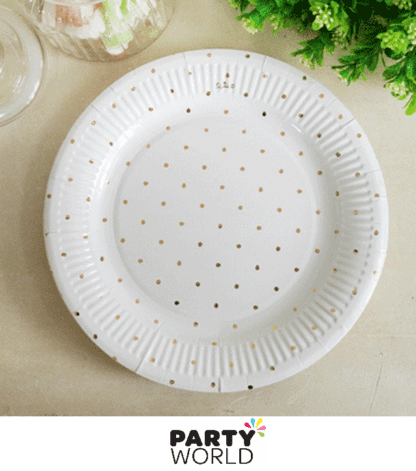 white with gold dots plates