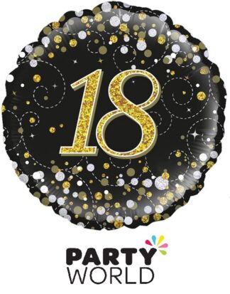18th Birthday Black And Gold Sparkling Fizz Foil Balloon 18 inch