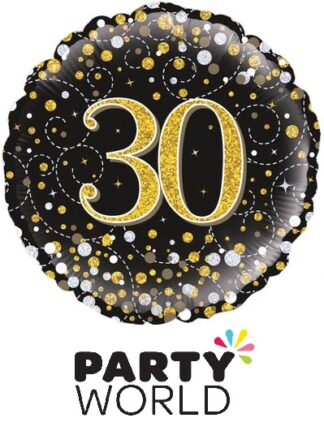 30th Birthday Black And Gold Sparkling Fizz Foil Balloon 18 inch