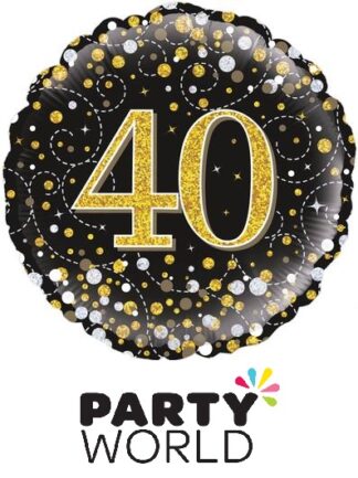 40th Birthday Black And Gold Sparkling Fizz Foil Balloon 18 inch