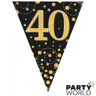 40th sparkling fizz black & gold bunting flag banner