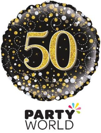 50th Birthday Black And Gold Sparkling Fizz Foil Balloon 18 inch