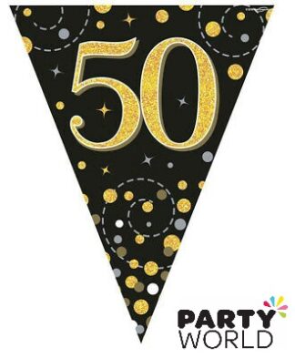 50th sparkling fizz black & gold bunting flag banner