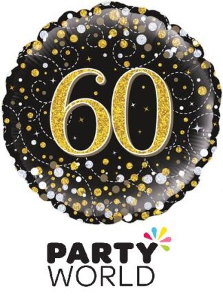 60th Birthday Black And Gold Sparkling Fizz Foil Balloon 18 inch