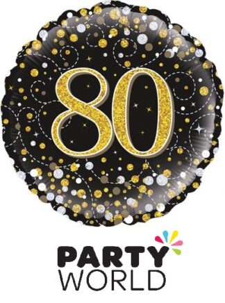 80th Birthday Black And Gold Sparkling Fizz Foil Balloon 18 inch