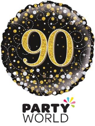 90th Birthday Black And Gold Sparkling Fizz Foil Balloon 18 inch