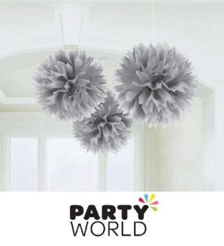 Fluffy Tissue Party Decorations - Silver (3)