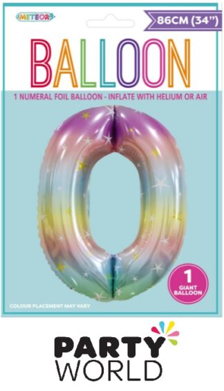 Giant Pastel Rainbow Foil Balloon Number - 0