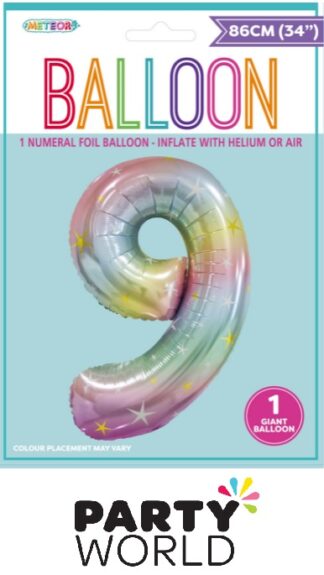 Giant Pastel Rainbow Foil Balloon Number - 9