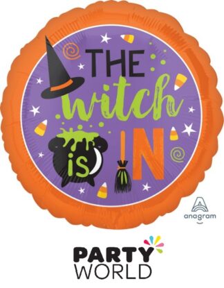 Halloween The Witch Is In Round Metallic Foil Balloon
