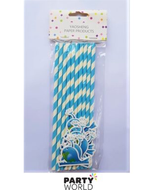 whale themed pape straws blue