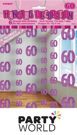 60th Birthday Glitz Pink Hanging Decorations (6)