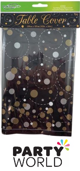 Black & Gold Sparkling Fizz Plastic Tablecover