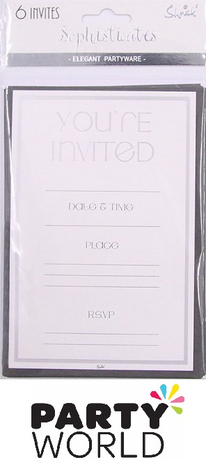 Black, Silver And White Party Invitations (6pk)