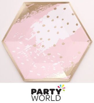Gold And Pink Hexagonal Shaped Paper Plates 7in (12)