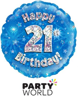 Happy 21st Birthday Blue Holographic Foil Balloon (18in)