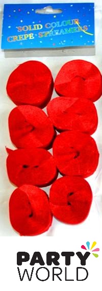 Red Crepe Streamers 2.5 cm wide x 10m long (8 rolls)