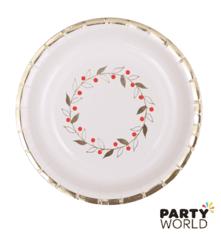 christmas plates wreath foiled gold & white