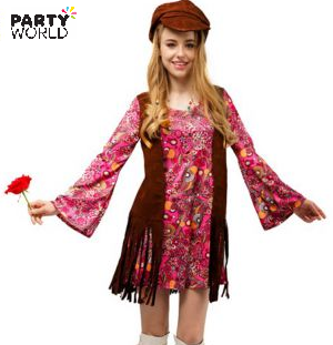 60's Hippie Dress with Vest & Hat