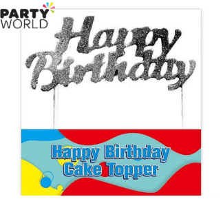 silver happy birthday cake topper