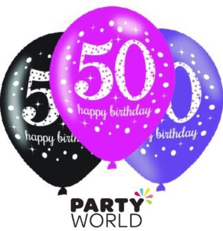 50th Birthday Pink Celebration Assorted Latex Balloons (6)