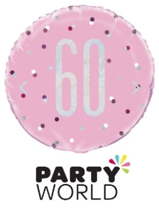 60th Birthday Glitz Pink Helium Foil Balloon
