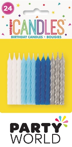 Birthday Cake Candles Spiral Blue Assorted (24)