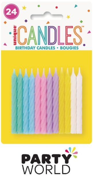 Birthday Party Cake Candles Spiral Pastel Assorted (24)