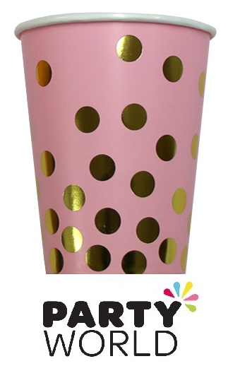 Pink With Gold Dots Paper Cups (10)