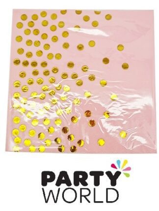 Pink With Gold Dots Paper Luncheon Napkins (20)