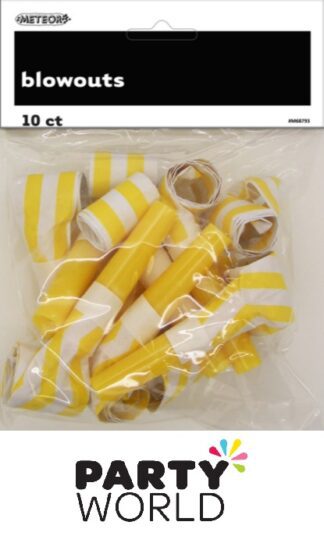 Yellow And White Striped Party Blowouts (10pk)
