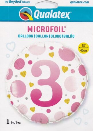 3rd Birthday Pink Dots 46cm Foil Balloon