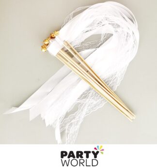 white wedding ribbons on sticks