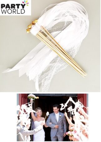 white wedding ribbons on sticks