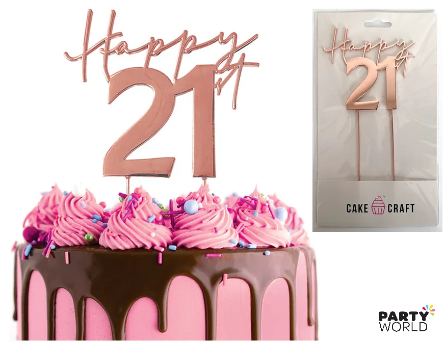 Happy 21st Metal Cake Topper Rose Gold | Party World