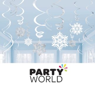 Snowflake Party Foil Swirl Hanging Decorations (12)